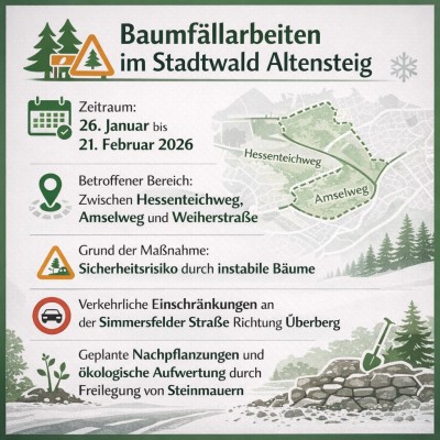 Baumfällarbeiten im Stadtwald Altensteig ab 26. Januar 2026